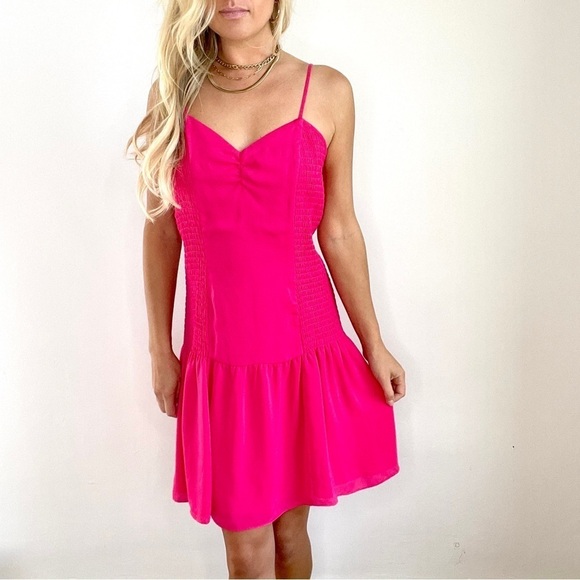 Parker Pink Bright Rose Smocked Side Dress - Picture 1 of 13